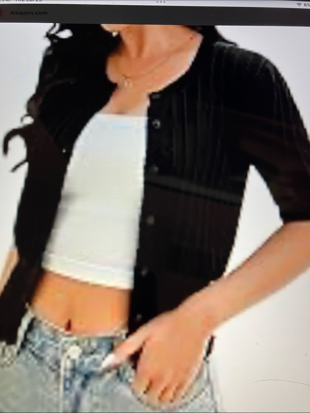 Avenue Black Button-Up Cropped Cardigan with Short Sleeves